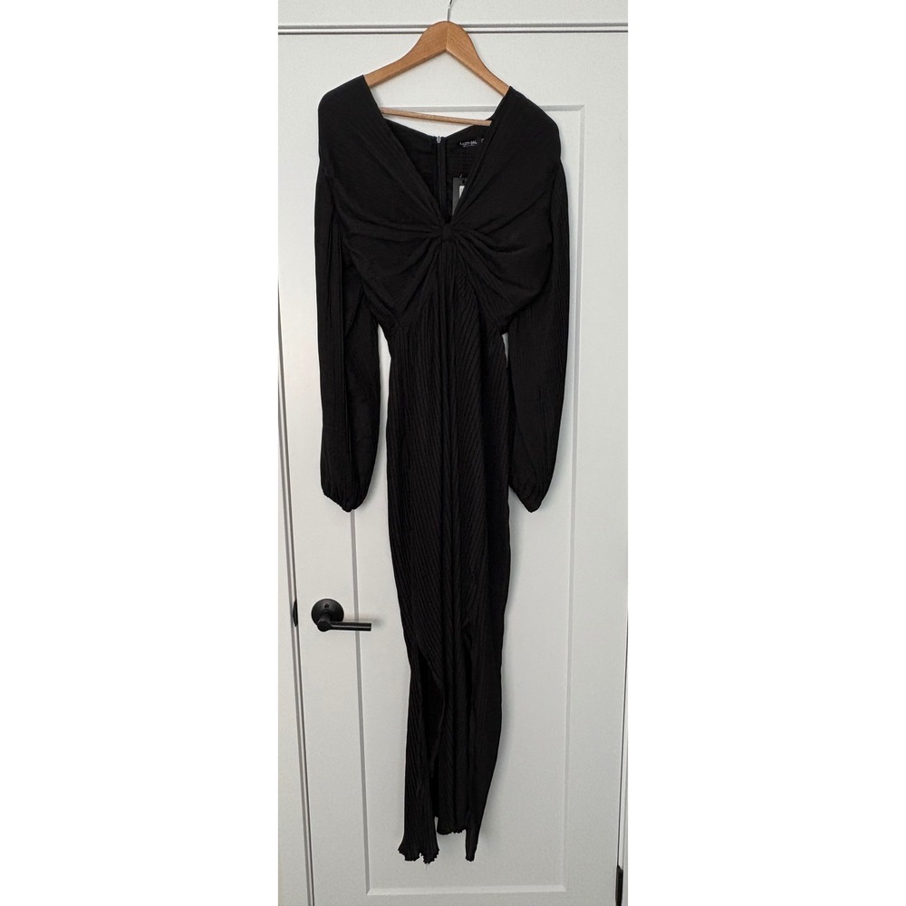 Nasty Gal Plisse Pleated‎ Twist Front Billow Sleeve Maxi Whimsigoth Black US 6 - Picture 2 of 6